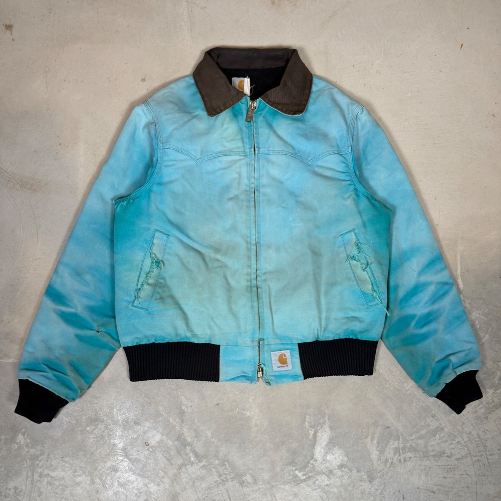 Vintage Carhartt JQ2141 J14 Santa Fe Jacket Sun Faded Blue Duck Canvas Large